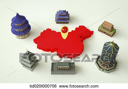 Chinese buildings surrounding Chinese map View Large Photo Image Stock Photograph - Chinese buildings surrounding Chinese map. Fotosearch