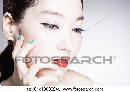 Stock Photography - close up shot of a woman in red lips. Fotosearch