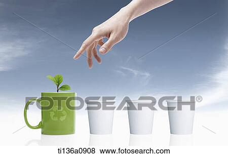 coffee cups in row with one being ecological View Large Photo Image Stock Photo - coffee cups in row with one being ecological. Fotosearch