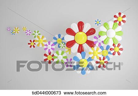 Stock Image - colorful flower graphics in grey background. Fotosearch