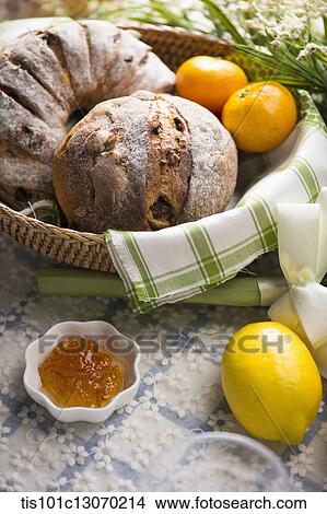 Picture - different breads on a sheet. Fotosearch