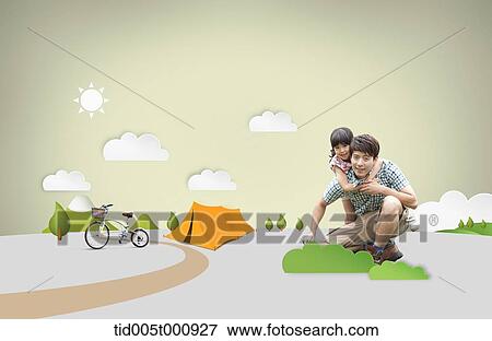 Stock Photo - family on a picnic in illustrated background . Fotosearch