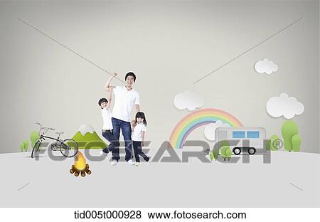 Stock Photo - family on a picnic in illustrated background . Fotosearch