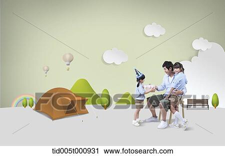 family on camping in illustrated background View Large Photo Image Stock Image - family on camping in illustrated background . Fotosearch