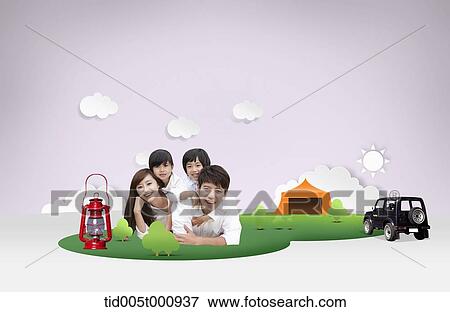 family on camping in illustrated background View Large Photo Image Stock Photo - family on camping in illustrated background . Fotosearch