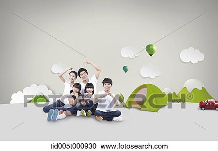 family picture on a camping in illustrated background View Large Photo Image Stock Image - family picture on a camping in illustrated background . Fotosearch