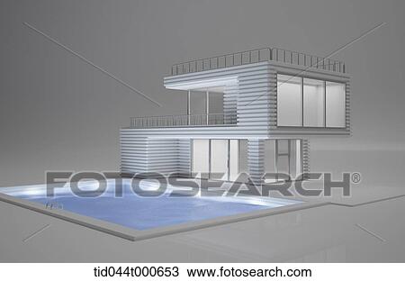 graphic of a 3d house with a pool View Large Photo Image Stock Image - graphic of a 3d house with a pool. Fotosearch