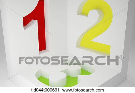 Stock Image - huge colorful numbers in a box . Fotosearch