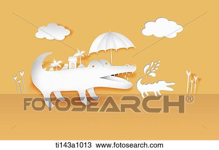 Stock Image - illustrated alligators in green background. Fotosearch