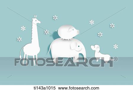Stock Photography - illustrated animals in green background. Fotosearch