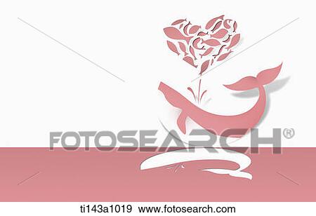Stock Photo - illustrated dolphin with heart shape above. Fotosearch