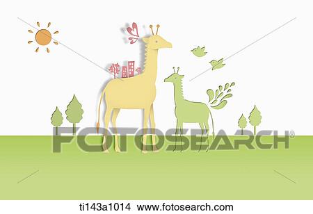 illustrated giraffe in green field View Large Photo Image Picture - illustrated giraffe in green field. Fotosearch