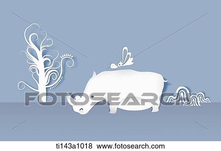 Stock Photo - illustrated hippopotamus . Fotosearch
