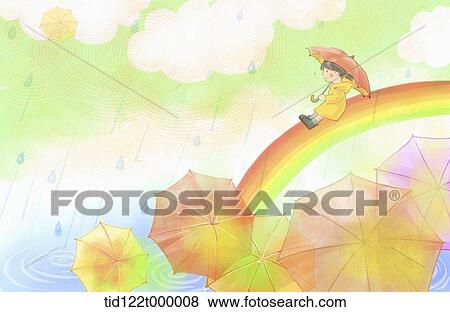 illustration a girl riding rainbow View Large Photo Image Stock Photo - illustration a girl riding rainbow . Fotosearch