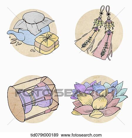illustration icon set related to Korean Chuseok View Large Photo Image Stock Photo - illustration icon set related to Korean Chuseok. Fotosearch