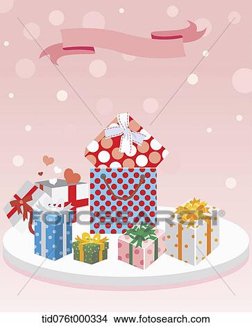 Picture - illustration memo template featuring Christmas presents . Fotosearch