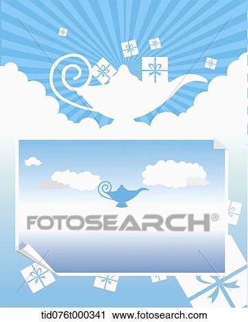 Stock Image - illustration memo template featuring genie lamp. Fotosearch