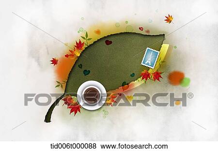illustration memo template featuring green leaf with coffee View Large Photo Image Stock Photo - illustration memo template featuring green leaf with coffee. Fotosearch