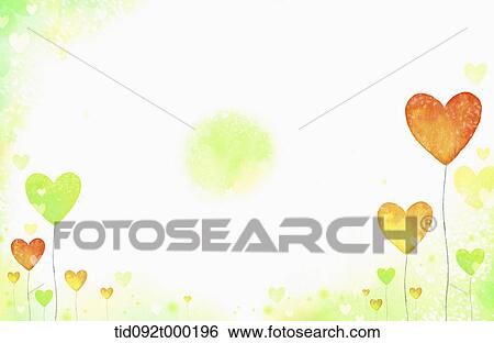 Stock Photograph - illustration memo template in green featuring hearts. Fotosearch