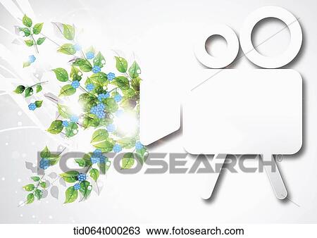 Stock Image - illustration memo template in shape of movie machine with leaves. Fotosearch