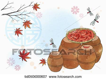 Stock Photo - illustration memo template of Korean Chuseok. Fotosearch