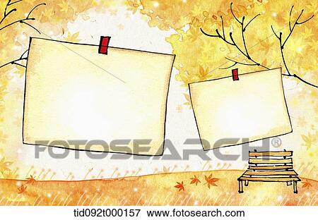 Stock Photo - illustration memo template with autumn concept featuring blank pages. Fotosearch