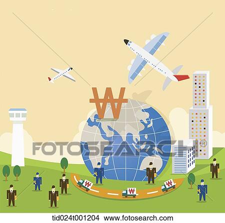 Picture - illustration of a city with businessmen and money . Fotosearch
