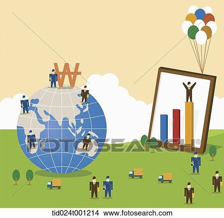 Picture - illustration of a city with businessmen and money . Fotosearch
