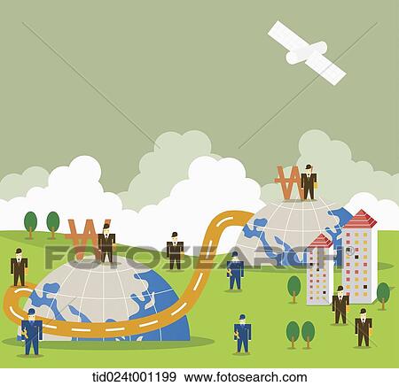 Stock Photo - illustration of a city with businessmen and money. Fotosearch