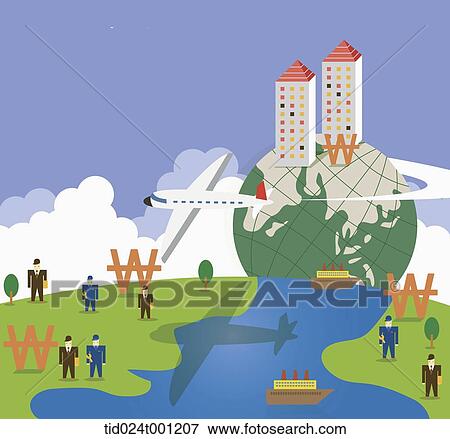 Stock Photo - illustration of a city with businessmen and money . Fotosearch