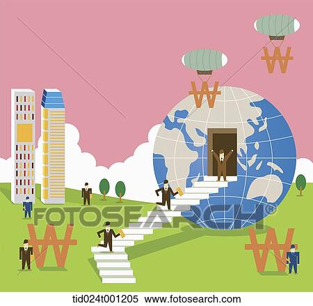 Stock Photography - illustration of a city with businessmen and money . Fotosearch