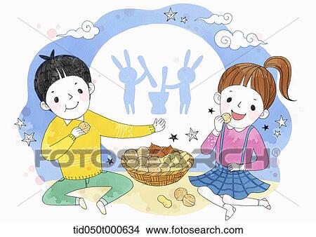 illustration of a couple eating nuts View Large Photo Image Picture - illustration of a couple eating nuts . Fotosearch
