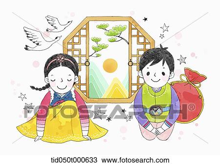 illustration of a couple in Chuseok View Large Photo Image Stock Image - illustration of a couple in Chuseok. Fotosearch