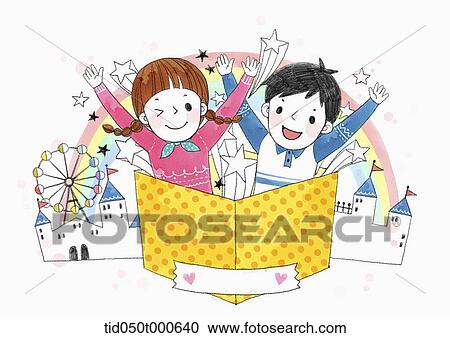 illustration of a couple reading a book together View Large Photo Image Stock Image - illustration of a couple reading a book together. Fotosearch