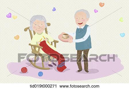 illustration of a grandfather giving grandmother cup of coffee View Large Photo Image Stock Image - illustration of a grandfather giving grandmother cup of coffee. Fotosearch