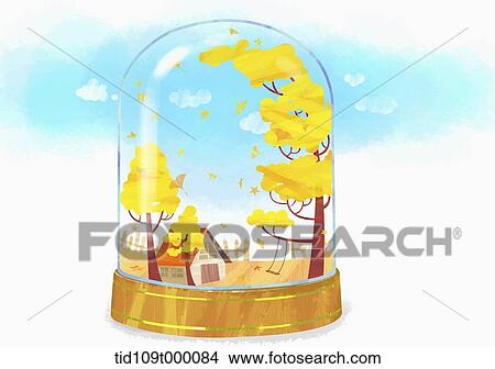 illustration of a house and trees inside glass View Large Photo Image Picture - illustration of a house and trees inside glass. Fotosearch