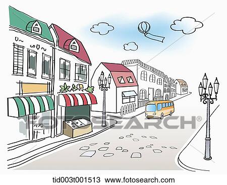 illustration of a street with nice cafes View Large Photo Image Stock Image - illustration of a street with nice cafes. Fotosearch