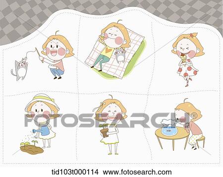 illustration of a woman character's life in 6 sections View Large Photo Image Picture - illustration of a woman character's life in 6 sections . Fotosearch