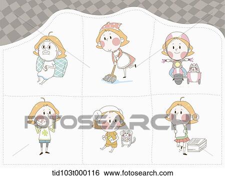 Stock Photograph - illustration of a woman character's life in 6 sections . Fotosearch