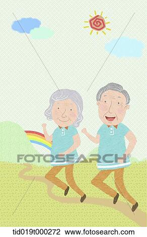 illustration of an old couple jogging together View Large Photo Image Stock Image - illustration of an old couple jogging together. Fotosearch