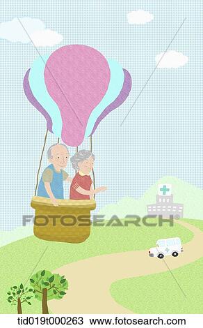 illustration of an old couple on a hot air balloon View Large Photo Image Stock Image - illustration of an old couple on a hot air balloon. Fotosearch