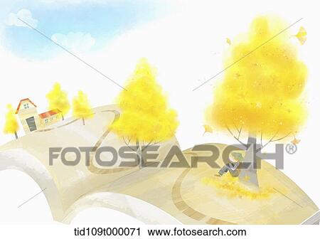 illustration of autumn street View Large Photo Image Stock Image - illustration of autumn street . Fotosearch
