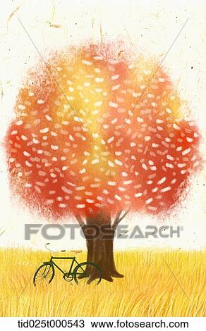 illustration of autumn tree on field View Large Photo Image Stock Image - illustration of autumn tree on field. Fotosearch
