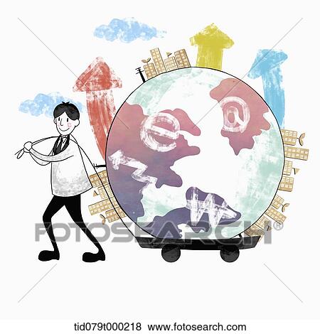 Stock Photo - illustration of businessman dragging a globe. Fotosearch