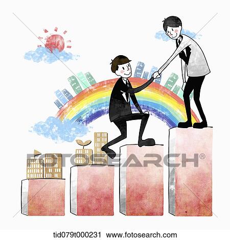 illustration of businessman helping another businessman climb up View Large Photo Image Stock Image - illustration of businessman helping another businessman climb up. Fotosearch
