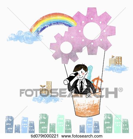 illustration of businessman inside a hot air balloon View Large Photo Image Stock Image - illustration of businessman inside a hot air balloon. Fotosearch