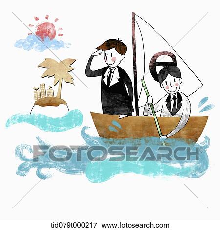illustration of businessmen riding a boat together View Large Photo Image Stock Photo - illustration of businessmen riding a boat together. Fotosearch
