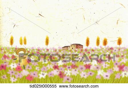 illustration of field with colorful autumn flowers View Large Photo Image Stock Photography - illustration of field with colorful autumn flowers. Fotosearch