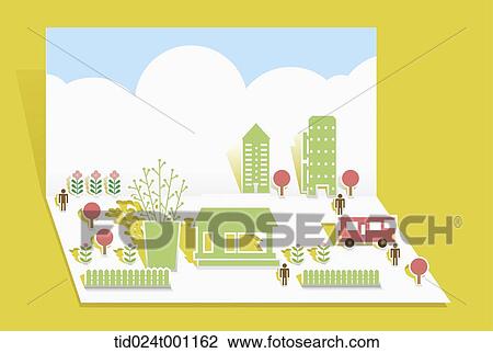 illustration of folded paper with pop up design of a city View Large Photo Image Stock Image - illustration of folded paper with pop up design of a city. Fotosearch