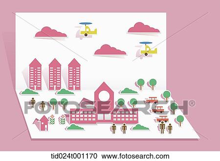 illustration of folded paper with pop up design of a city View Large Photo Image Stock Image - illustration of folded paper with pop up design of a city. Fotosearch